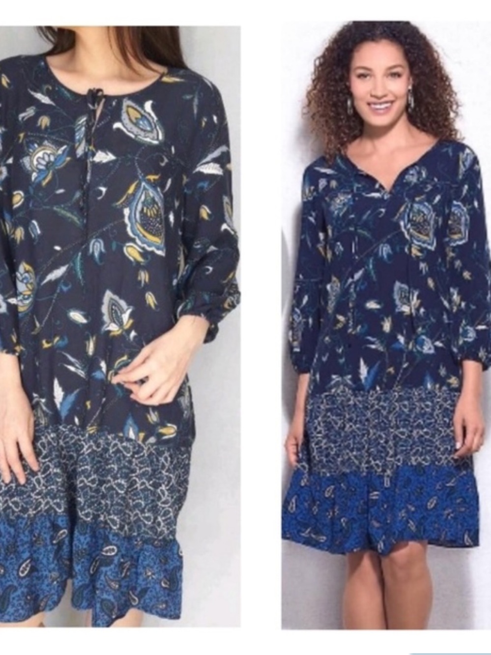 Westport 1902 Navy Floral Boho Tiered Dress‎